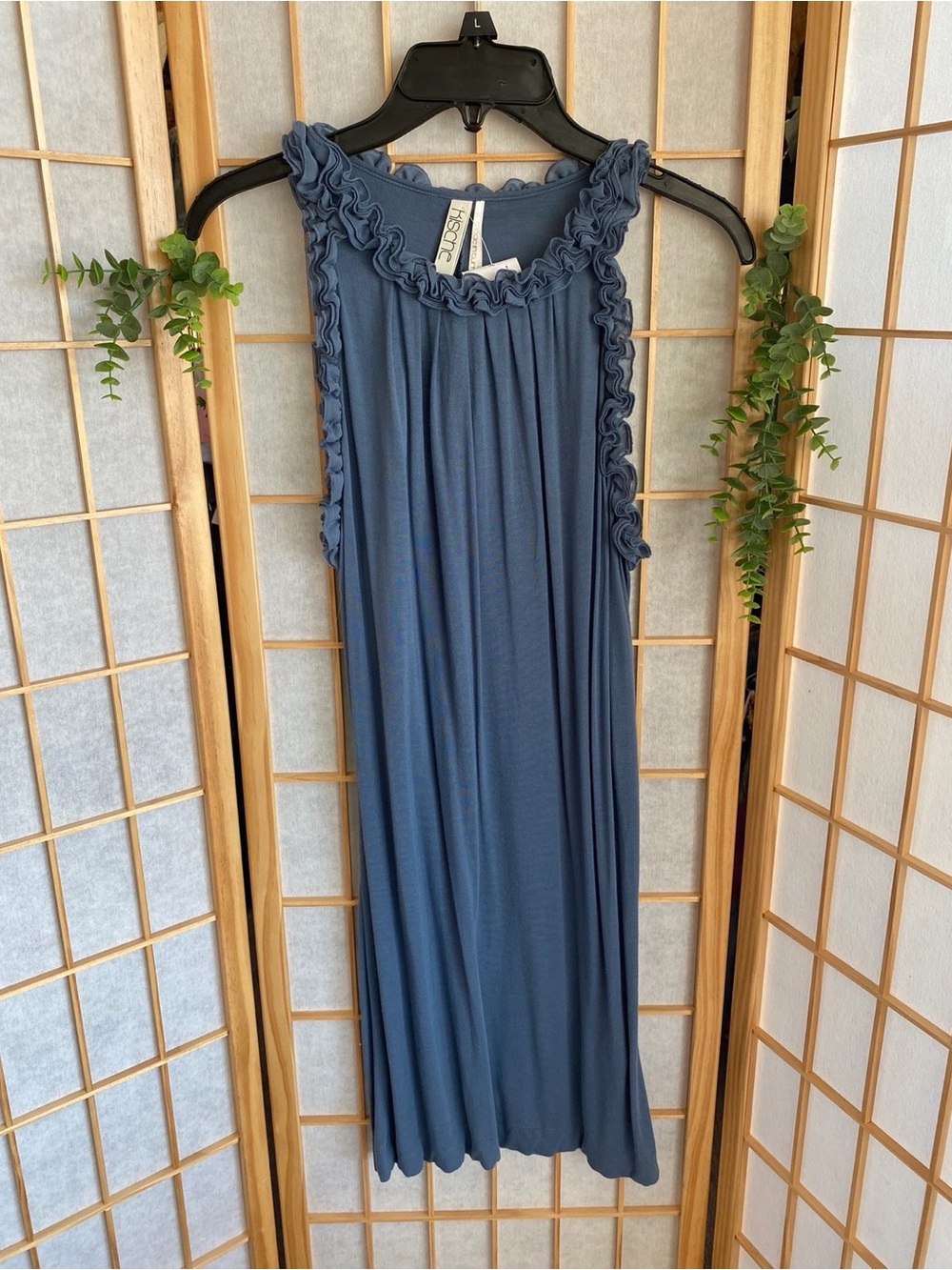 Kische Slate Blue Ruffle-Trim Sleeveless Maxi Tunic
